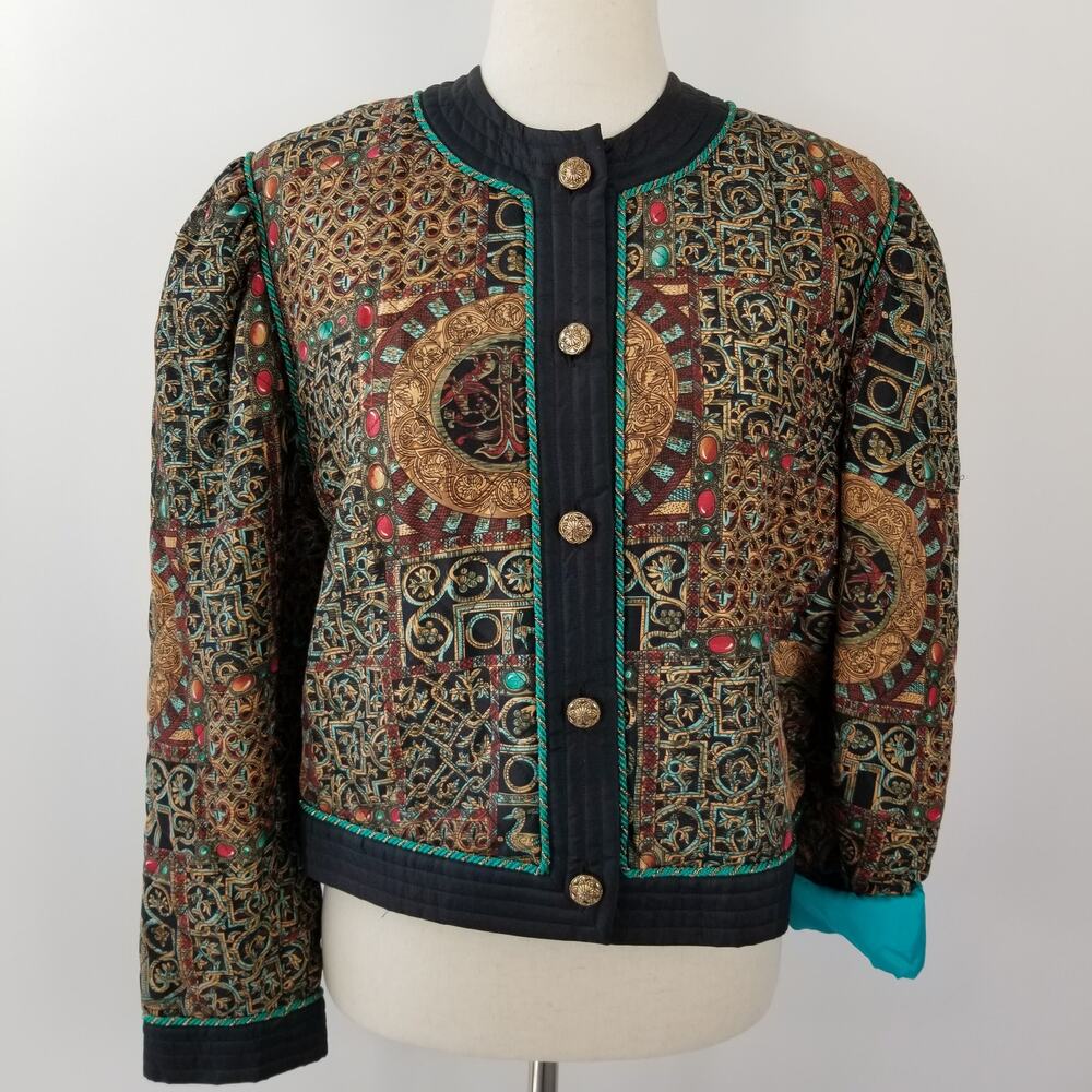 Jerri Sherman Black Red Blue Gold Silk Vintage Hong Kong NEW Quilted Jacket 8